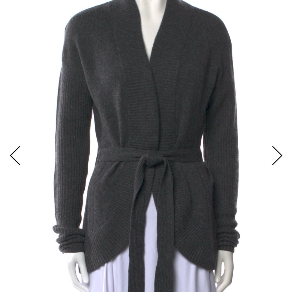 Dark Gray Belted Cashmere Cardigan Sweater
